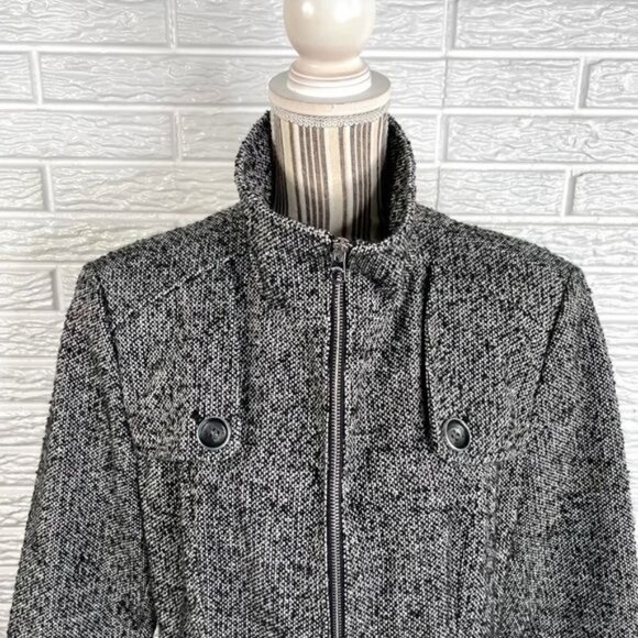 Nautica Long Wool Tweed Coat Black White Grey Speckled Size XL Extra Large - Picture 2 of 6